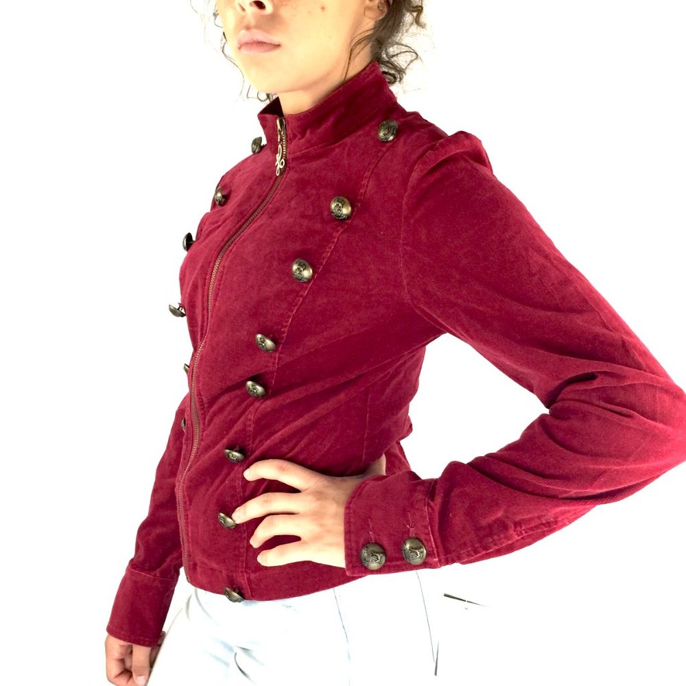 Jennifer Lopez j.Lo Red Andy Military Stretch Corduroy Jacket Size Large NWT